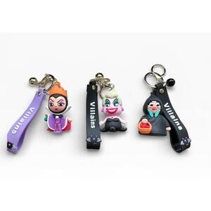 Disney Villains Wristlet Keychains Set of 3 Ursela, Evil Queen, Witch w/ Bell